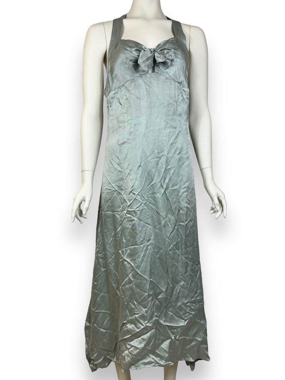 Free People Delilah Midi Dress Women's 6 Light Blue Sage Satin Bow Cut Out $250